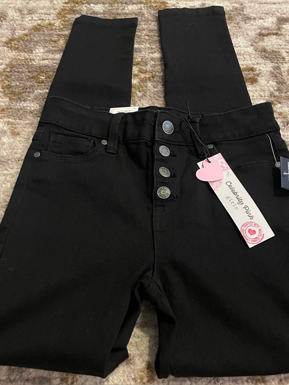 Celebrity Pink Black Skinny Mid-Rise Button-Fly Pants Size 10